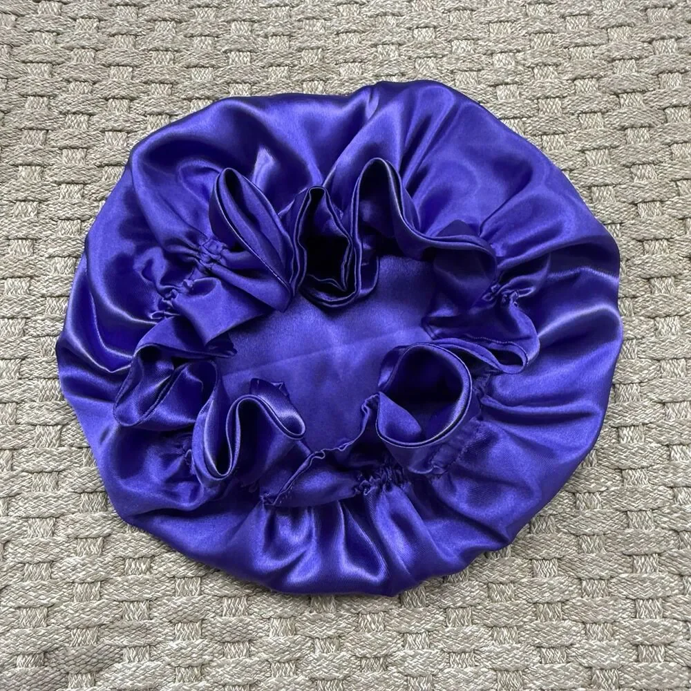Reversible Satin Sleep Bonnet – Purple – Extra Large, Elastic Fit